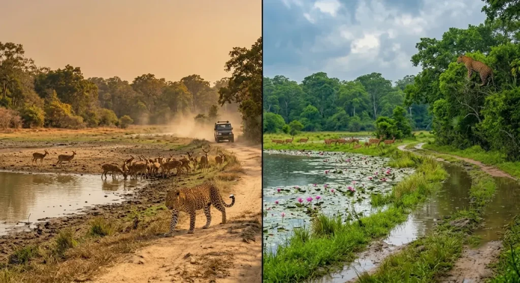 Wilpattu villu lake dry vs wet season Sri Lanka safari
